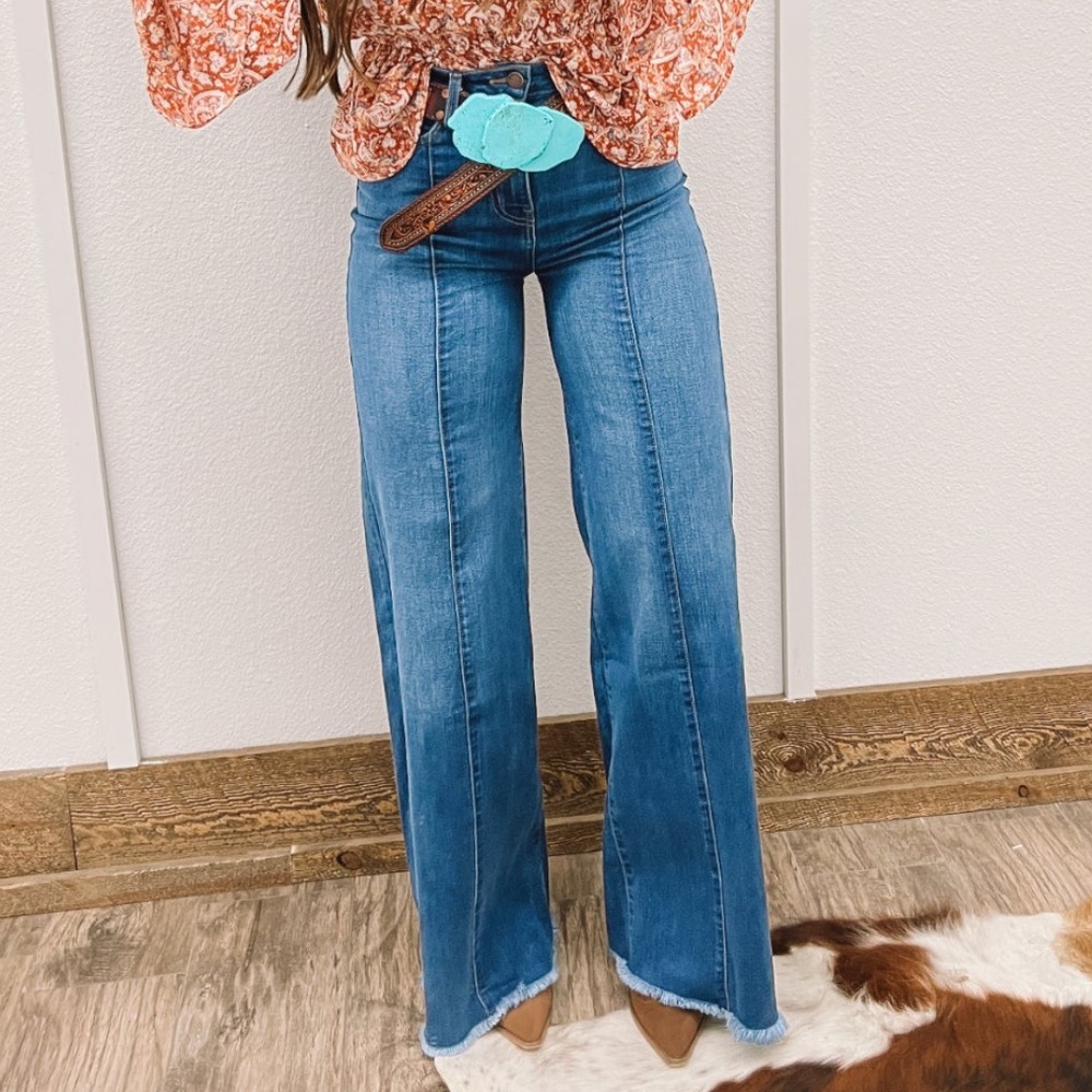 The Fringed Pineapple Cowboy Man Front Seam Flare Jeans